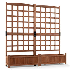 Wooden Raised Garden Bed with Trellis Dual Large Planter Boxes for Climbing Plants-Rustic Brown