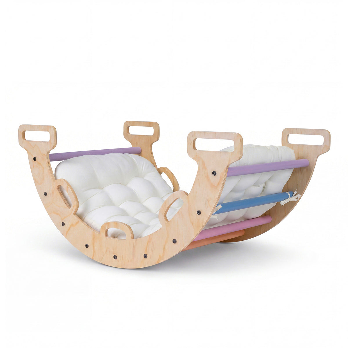 Wooden Rocking Climbing Arch with Cushion 3-in-1 Montessori Kids Climber Rocker-Colorful