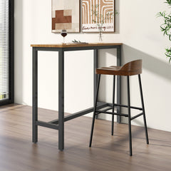 Wooden Bar Stool set of 2 with Chic Low Back and Metal Legs-Brown