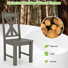 Wooden Dining Chairs Set of 2 with Rubber Wood Frame and Elegant Hollowed Backrest-Grey