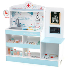 Wooden Doctor Play Set Kids Medical Center with Storage for Boys and Girls 3+ Years Old-Blue