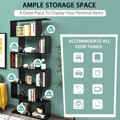 The black industrial bookcase featuring icons of items that can be stored on the shelves