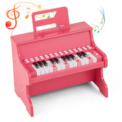 Wooden Kids Piano Keyboard 25 Keys Digital Piano with Music Stand Music Learning Gift for 3+ Kids-Pink