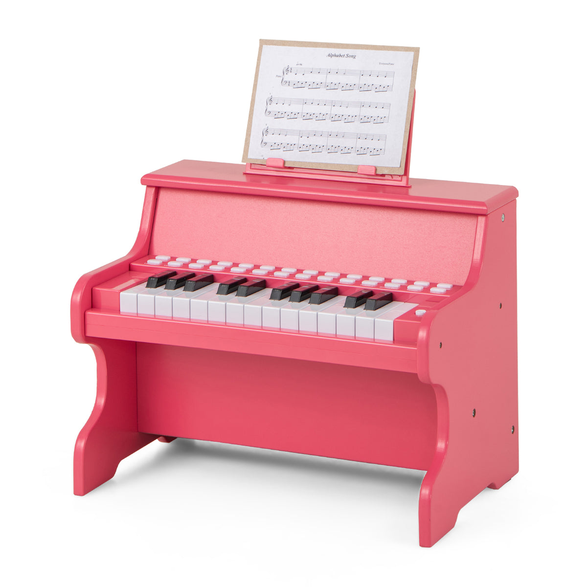 Wooden Kids Piano Keyboard 25 Keys Digital Piano with Music Stand Music Learning Gift for 3+ Kids-Pink
