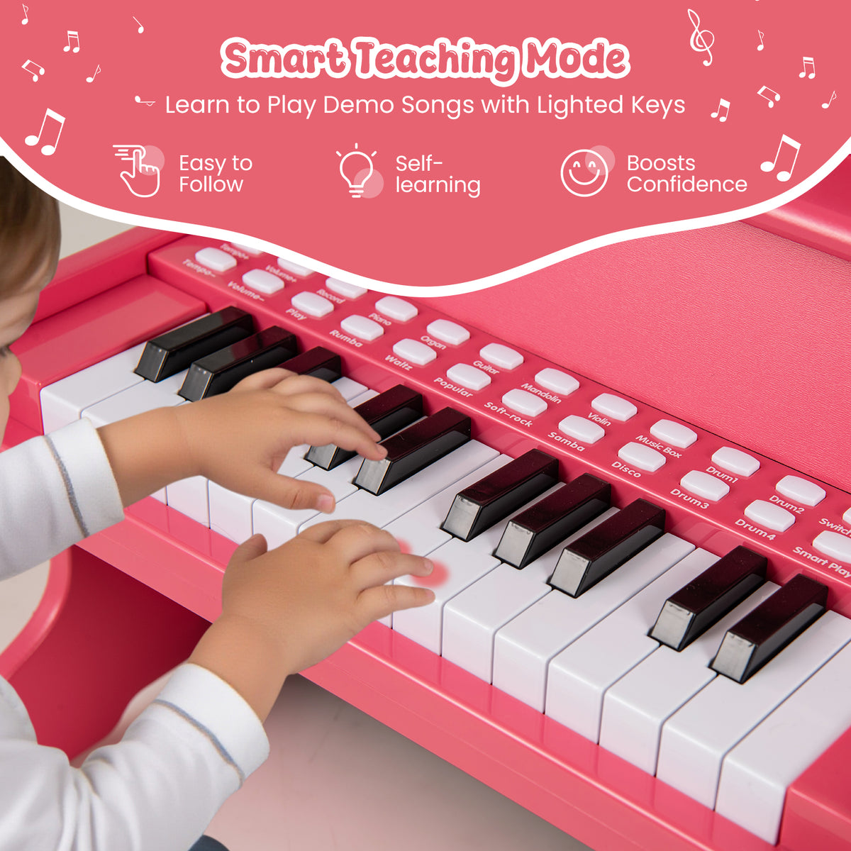 Wooden Kids Piano Keyboard 25 Keys Digital Piano with Music Stand Music Learning Gift for 3+ Kids-Pink