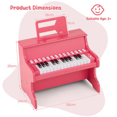 Wooden Kids Piano Keyboard 25 Keys Digital Piano with Music Stand Music Learning Gift for 3+ Kids-Pink