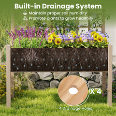 Wooden Raised Garden Bed with Lattice Trellis and Drainage Holes-Natural