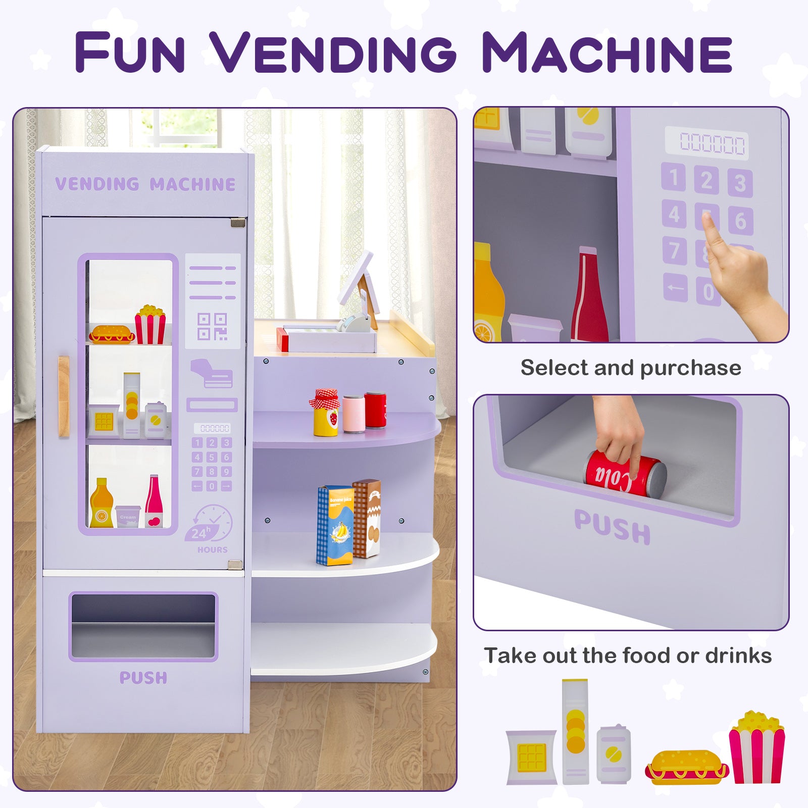 Kids Wooden Grocery Store Supermarket Play Toy Set-Purple