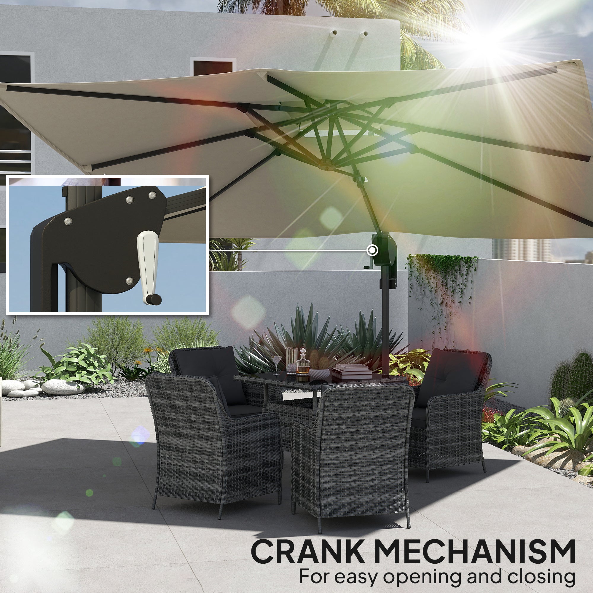 Outsunny 3.7 x 2.7 m Cantilever Parasol w/ 360√Ç¬∞ Rotation and Easy Tilt Adjustment, Aluminium Hanging Offset Outdoor Umbrella w/ Double Top, Cross Base, UPF50+ Hanging Sun Shade, Black Pole