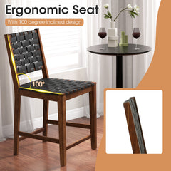 Woven Bar Stools Set of 2 with Faux PU Leather Straps-Black & Brown