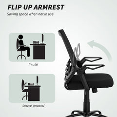 HOMCOM Modern Home Office Furniture Set, Computer Desk with Storage Shelf and Ergonomic Mesh Chair with Flip-Up Armrests, Lumbar Support, Adjustable Height, Rustic Brown and Black