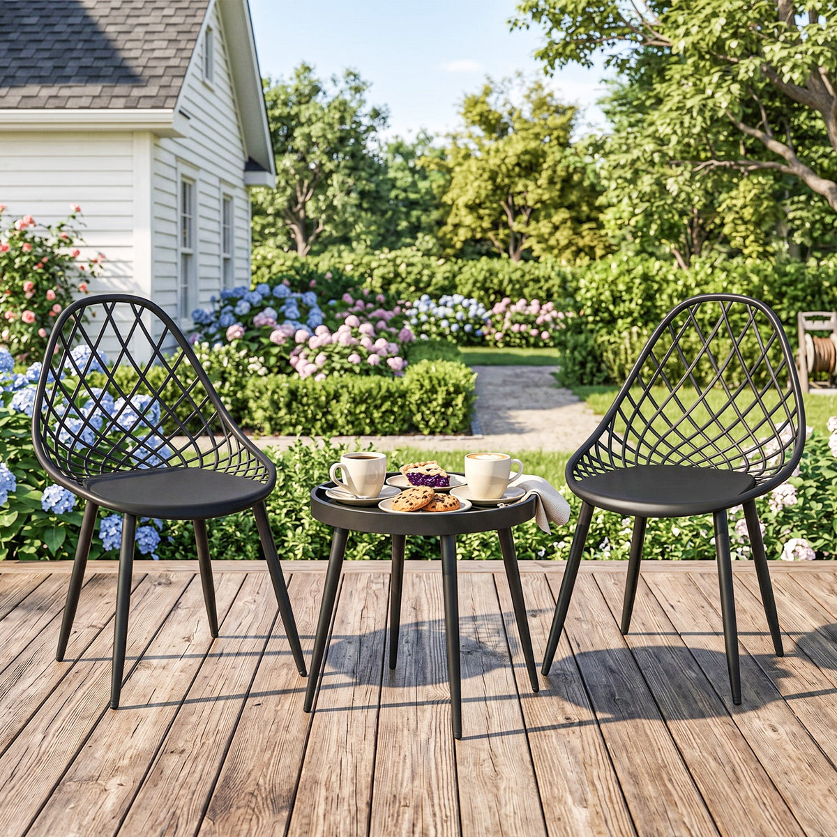 Outsunny 3-Piece Outdoor Bistro Set with 2 Chairs and Round Table for Garden, Balcony, Porch, Black