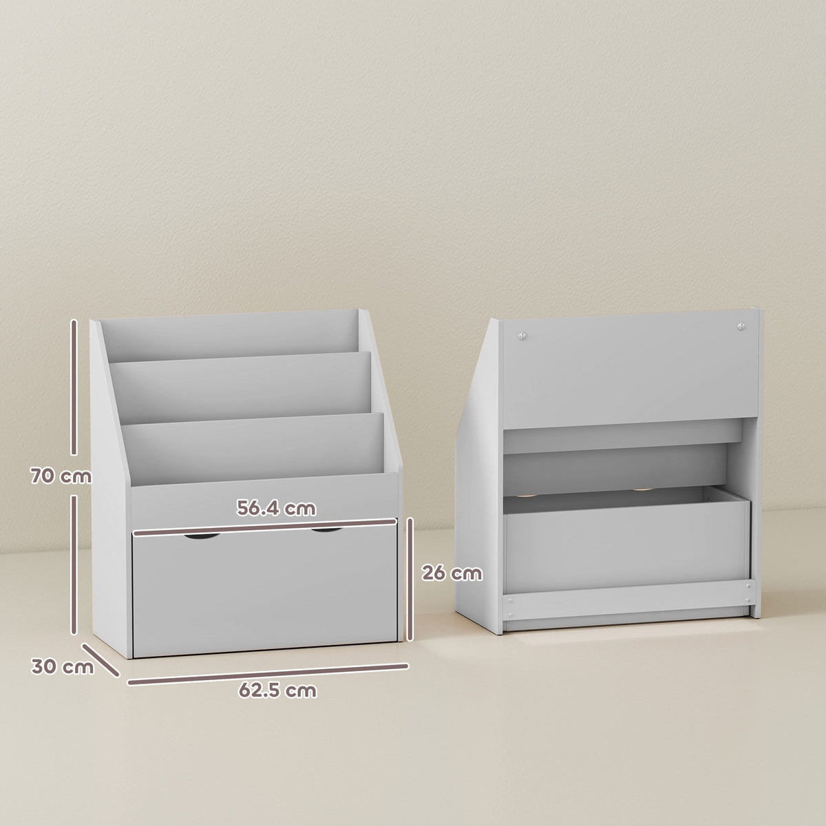 AIYAPLAY Bookcase for Kids with Shelves, Drawer, Bookcase for Bedroom, Playroom, Grey
