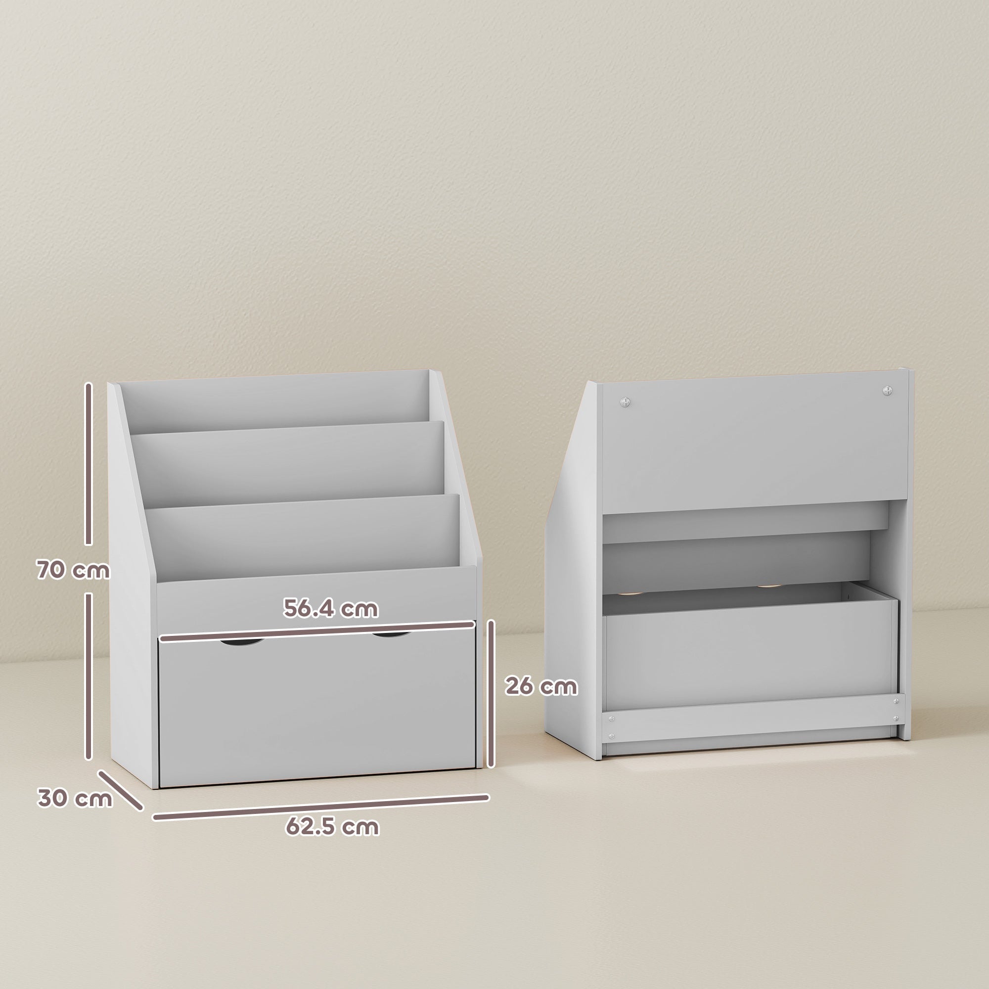 AIYAPLAY Bookcase for Kids with Shelves, Drawer, Bookcase for Bedroom, Playroom, Grey