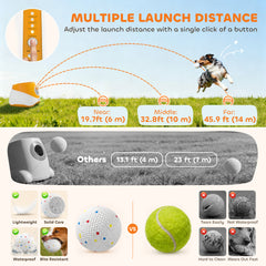 PawHut Automatic Dog Ball Launcher with 5 ETPU Balls 5.8 cm, 3 Distance Settings 6/10/14 m, Orange