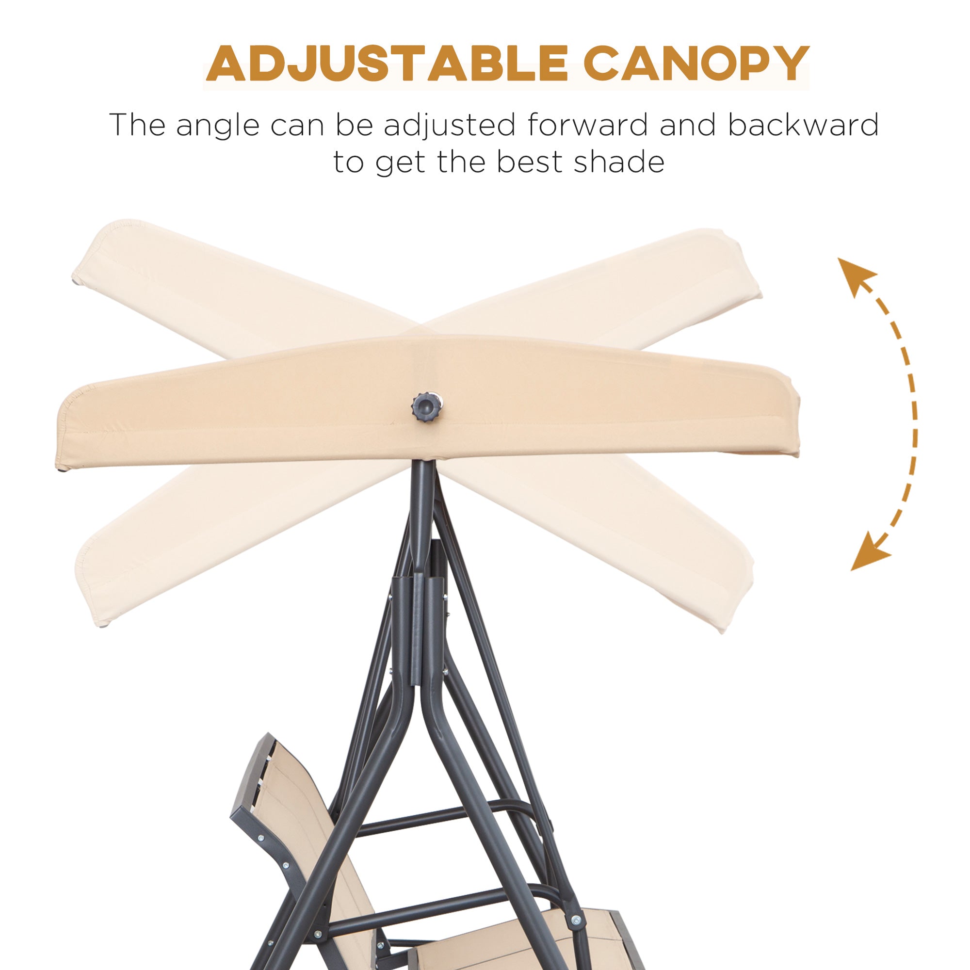 Outsunny 3 Seater Swing Chair, Garden Swing Bench with Canopy, Breathable Mesh Seat and Heavy Duty Steel Frame for Patio, Yard, Beige