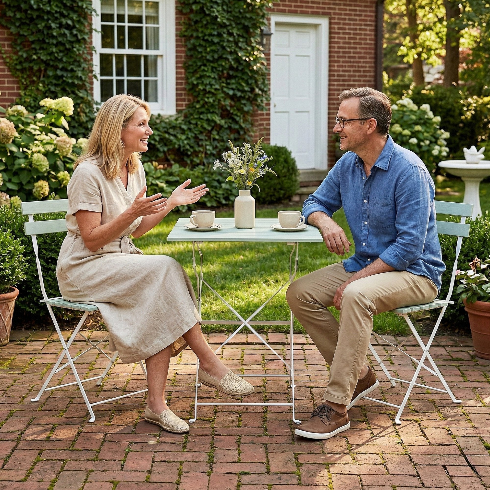 Outsunny Outdoor Bistro Set Folding Patio Furniture Set with 2 Chairs Table for 2 People White and Green