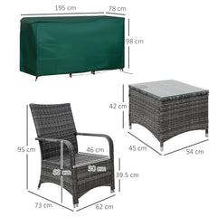 Outsunny 2-Seater Rattan Table & Chair, Bistro Garden Furniture Set Wicker Table for Small Patio, Waterproof Cover Included