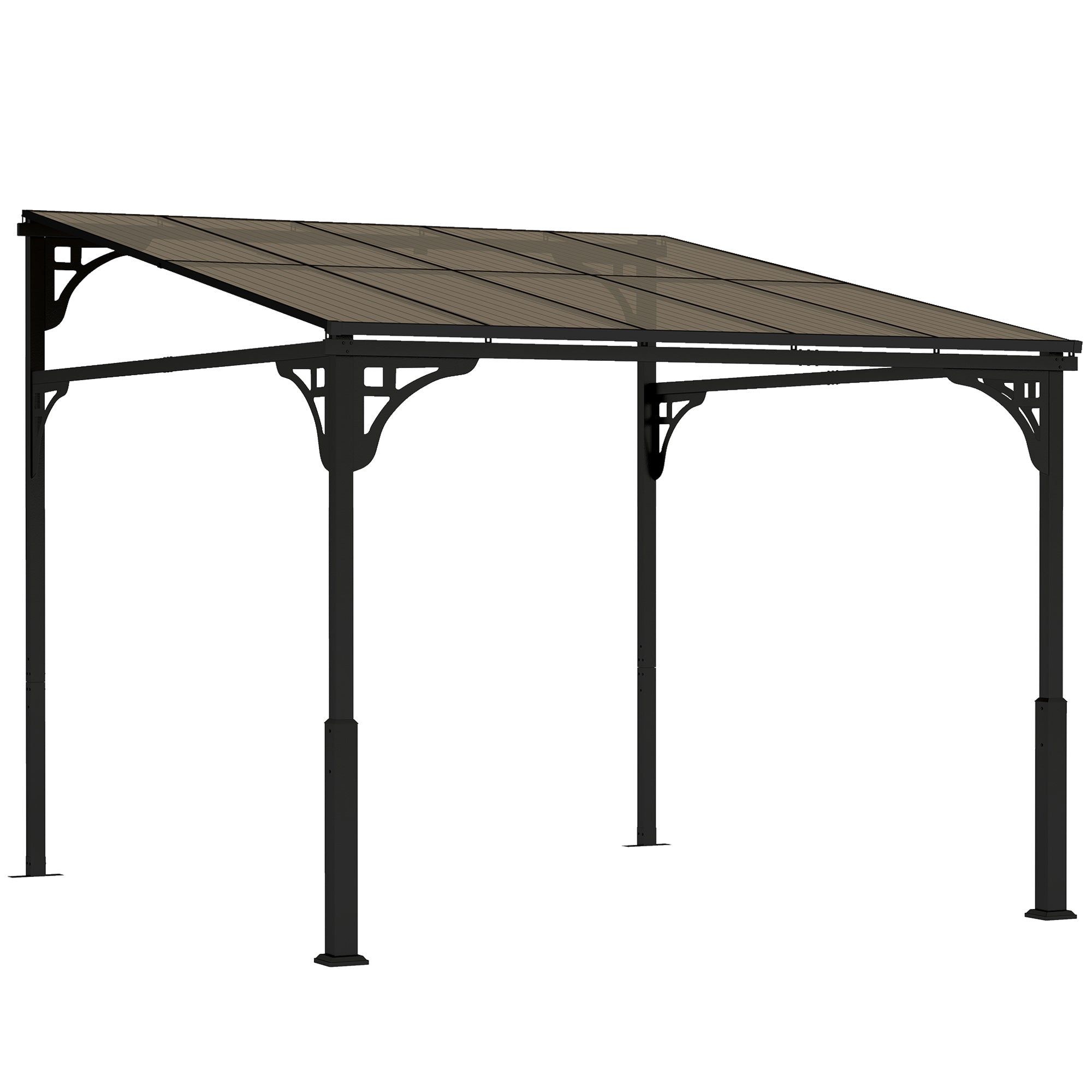 Outsunny 3 x 2.87 m Metal Lean-to Pergola, Wall-Mounted Hardtop Garden Pergola with Polycarbonate Roof and Metal-Aluminium Frame