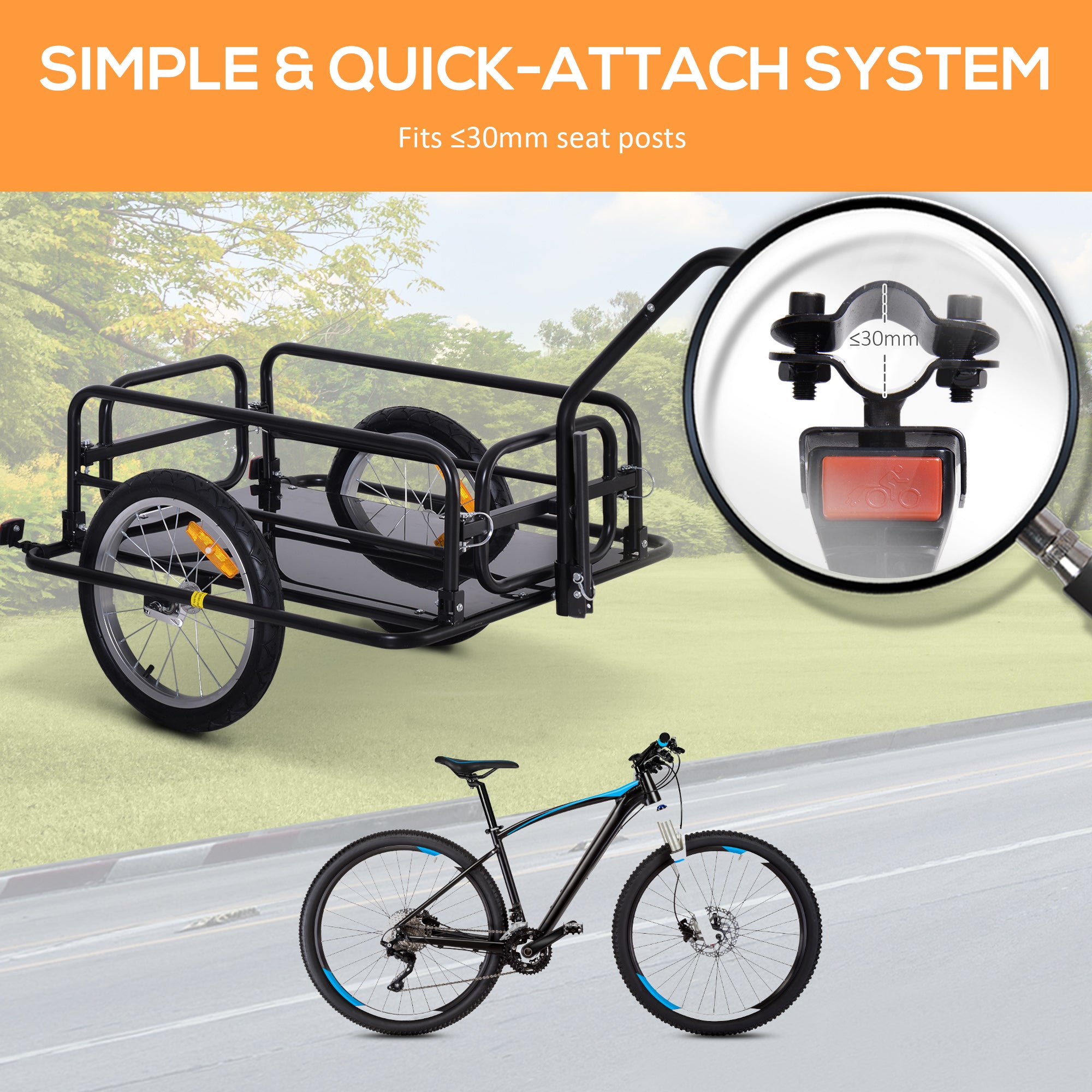 HOMCOM Bike Cargo Trailer Bicycle Trailer Cargo Storage Cart w/ Hitch Cycling Camping Luggage Storage Carrier Transport Steel Black