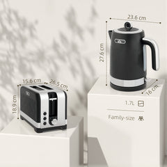 HOMCOM Sleek Textured Kettle and Toaster Set - Black