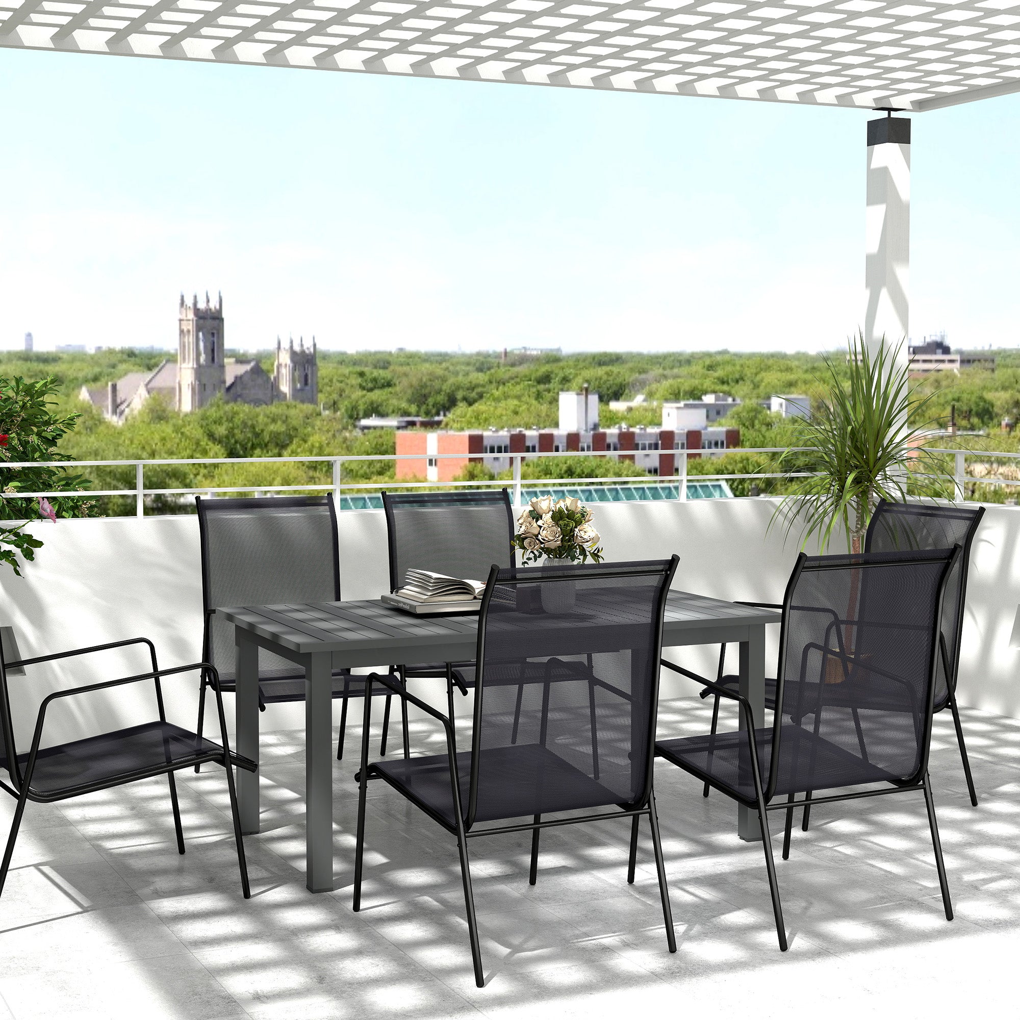 Outsunny Aluminium Extending Garden Table with Slatted Top for 6-8 Person, 160/220 x 90 x 73 cm, Grey