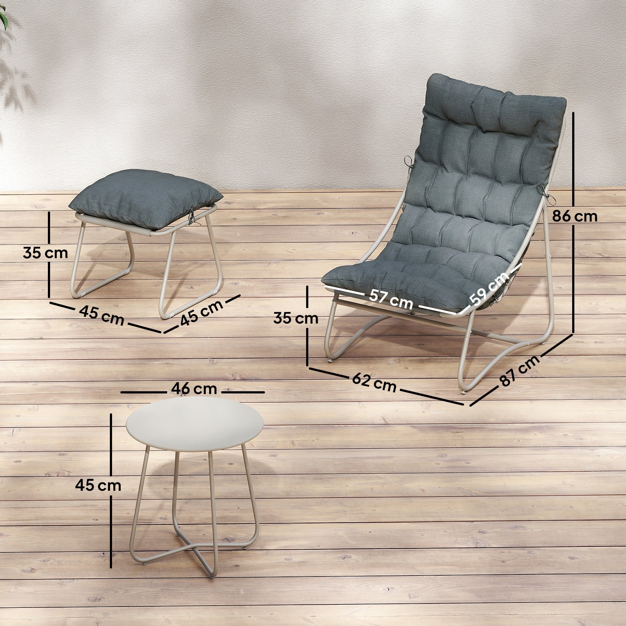 Outsunny Bistro Set for Garden, 3 Piece Outdoor Table and Chair with Footstool and Removable Cushions, Comfy Balcony Furniture