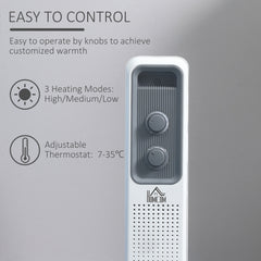 HOMCOM 1500W Oil Filled Radiator, Portable Electric Heater with 3 Heat Settings, Safety Cut-Off and Wheels, White
