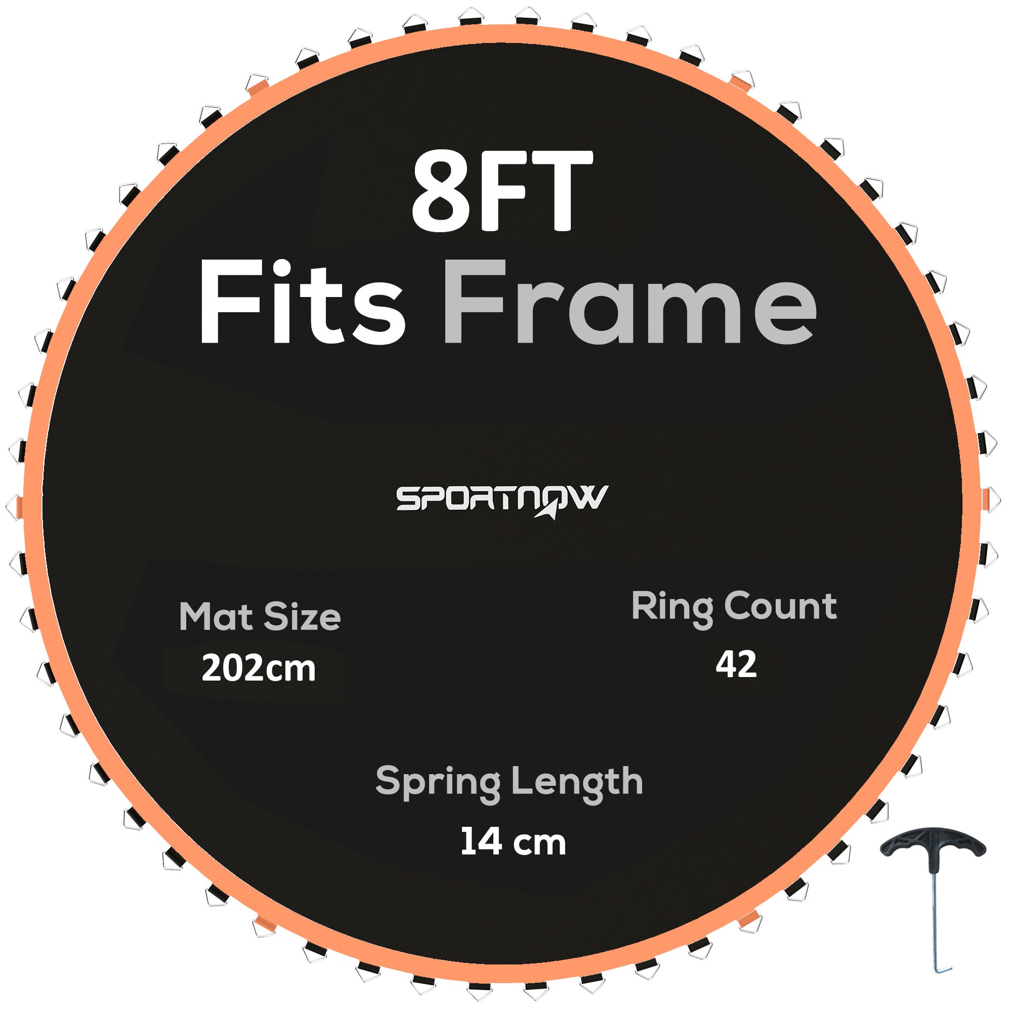 SPORTNOW Trampoline Replacement Mat with Spring Pull Tool, 42 V-Hooks, for 8ft Trampoline using 14cm Springs, Orange
