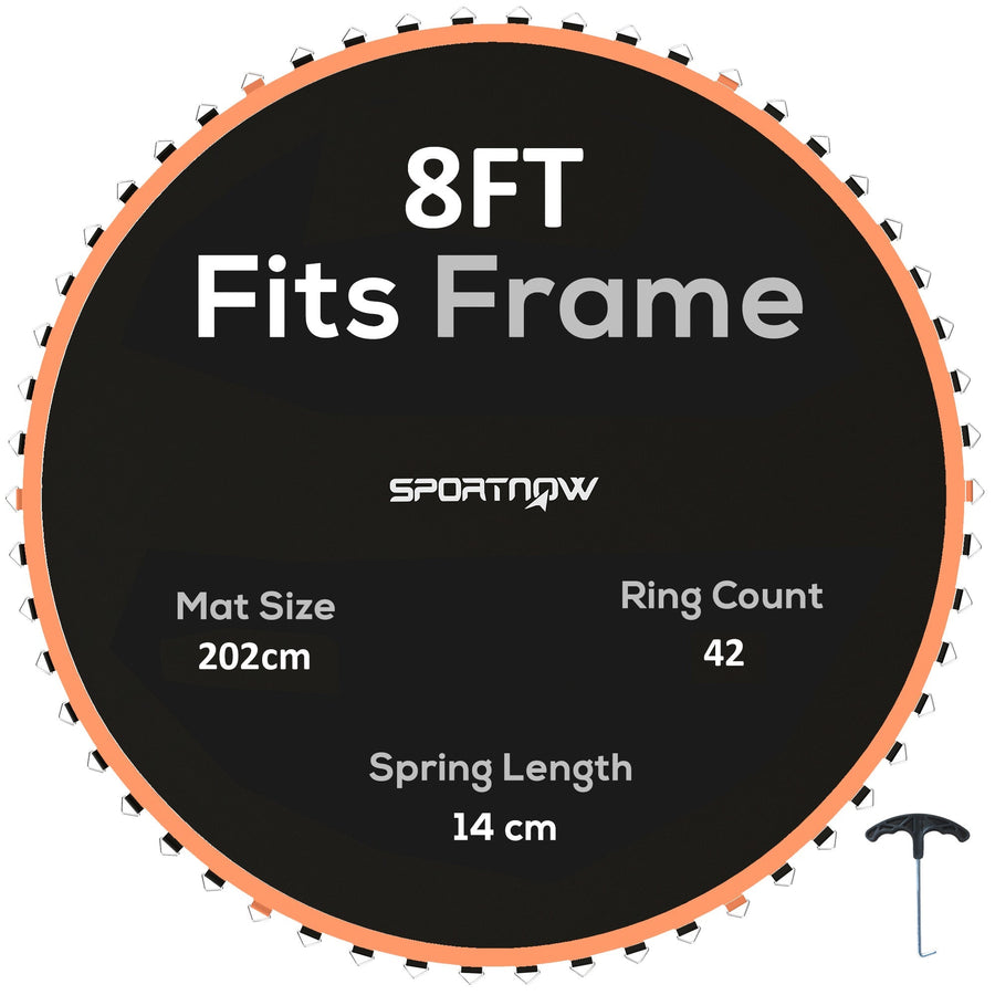 SPORTNOW Trampoline Replacement Mat with Spring Pull Tool, 42 V-Hooks, for 8ft Trampoline using 14cm Springs, Orange
