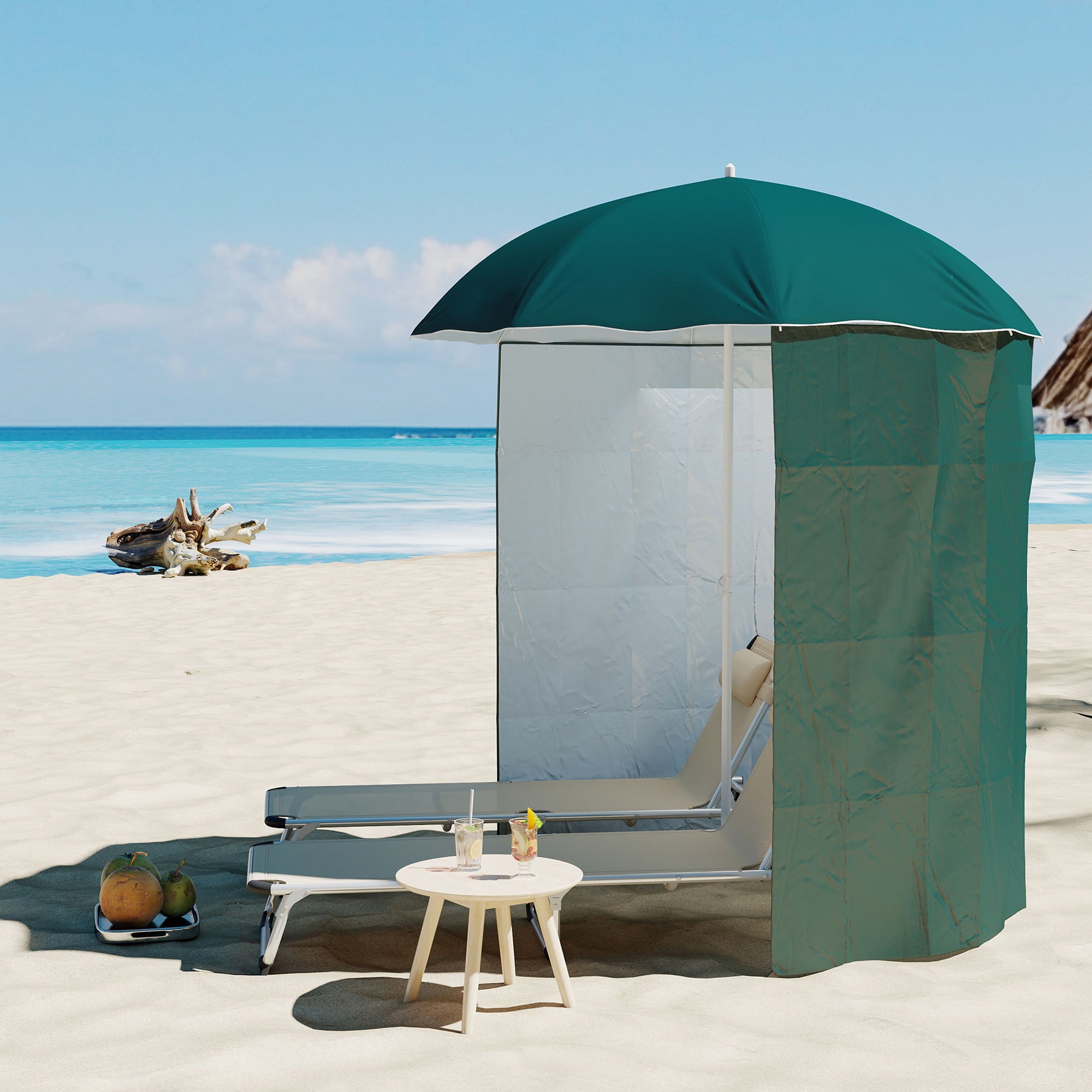 Outsunny 88" Arc 2.2M Fishing Umbrella Beach Parasol with Sides Brolly Shelter Canopy Shade with FREE Carry Bag Green