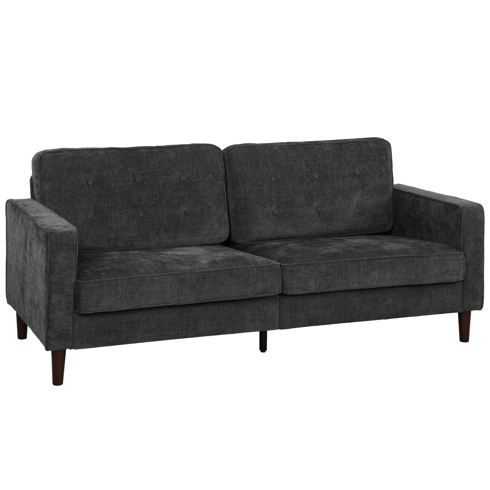 HOMCOM 3 Seater Sofa Button Tufted Upholstered Couch with Wood Legs for Living Room, Dark Grey