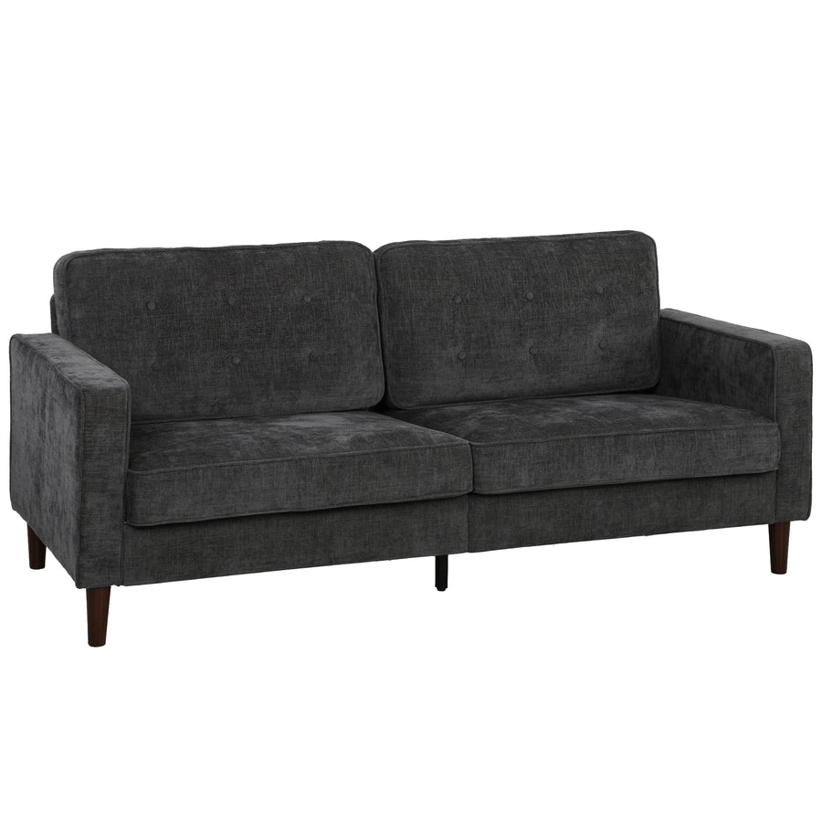 HOMCOM 3 Seater Sofa Button Tufted Upholstered Couch with Wood Legs for Living Room, Dark Grey