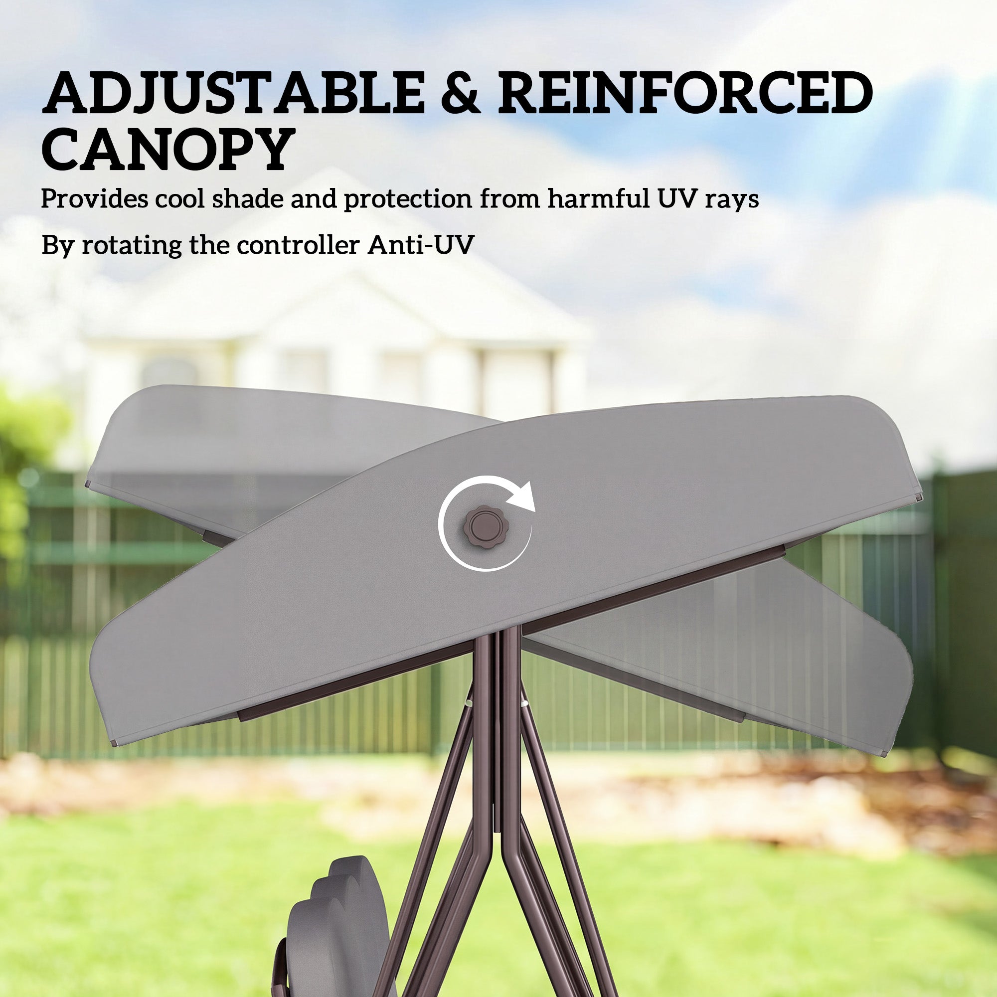 Outsunny 3 Seater Canopy Swing Chair, Outdoor Garden Swing Seat with Adjustable Canopy, Cushions and Cup Trays, Steel Frame, Light Grey