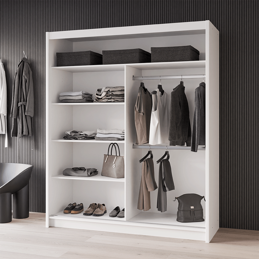 White Mirrored Sliding Door Wardrobe 180cm – MAYFAIR