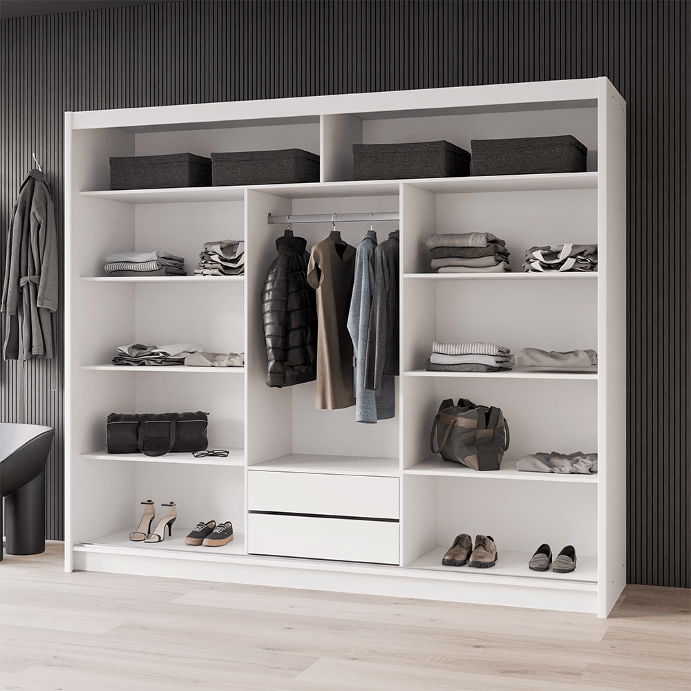 Black / Oak Viking Mirrored Sliding Door Wardrobe 250cm – CHESTER 2