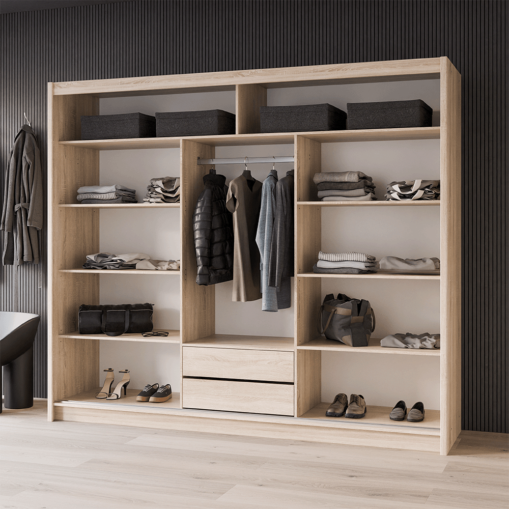 Oak Sonoma Mirrored Sliding Door Wardrobe 250cm – CHESTER 2