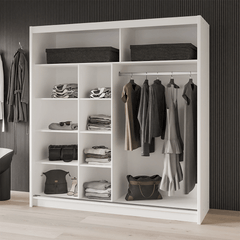 Black / Oak Viking Mirrored Sliding Door Wardrobe 203cm – CHESTER 2