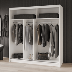 White Mirrored Sliding Door Wardrobe 203cm – NORWICH