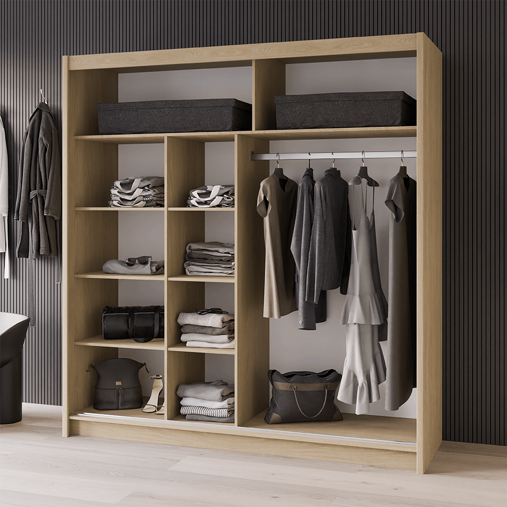 Oak Sonoma Mirrored Sliding Door Wardrobe 203cm – CHESTER 2