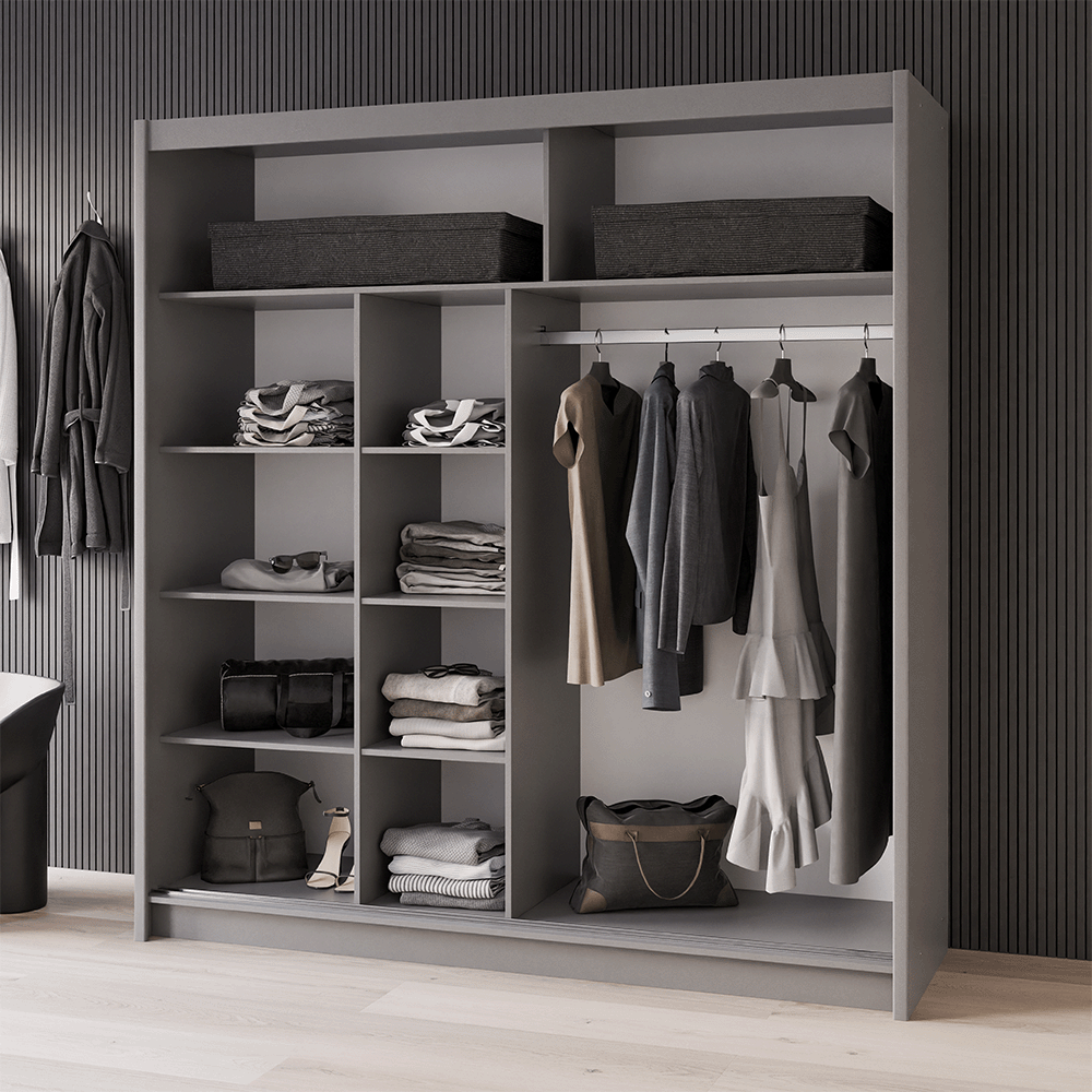 Graphite Mirrored Sliding Door Wardrobe 203cm – LEIGHTON