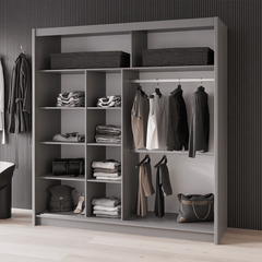 Graphite Mirrored Sliding Door Wardrobe 203cm – LEIGHTON