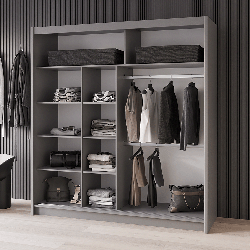 Graphite Mirrored Sliding Door Wardrobe 203cm – NORWICH