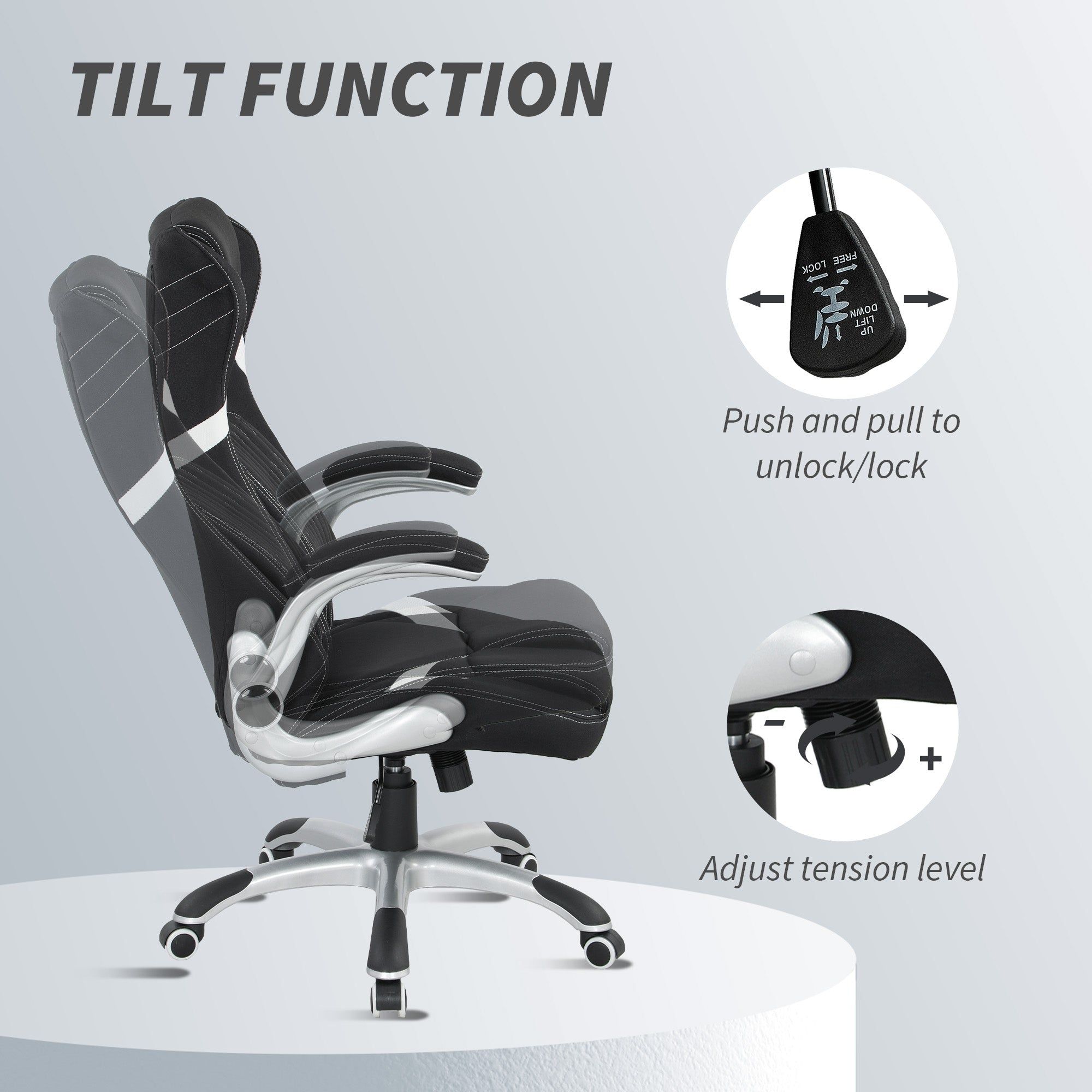 Vinsetto Linen-Look Office Chair, with Adjustable Height and Tension - Black