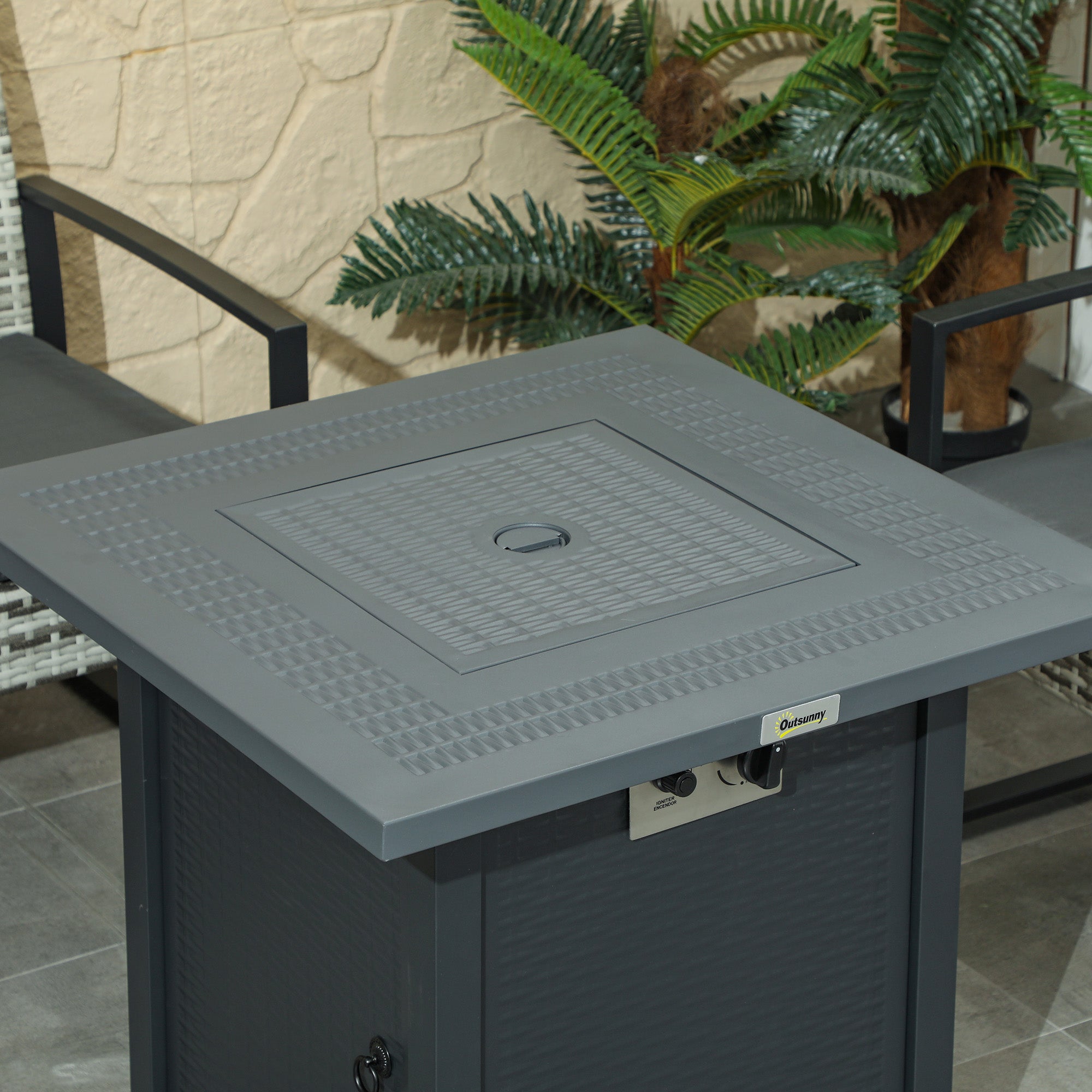 Outsunny 71 x 71cm 40000 BTU Gas Firepit Table - Black/Dark Grey