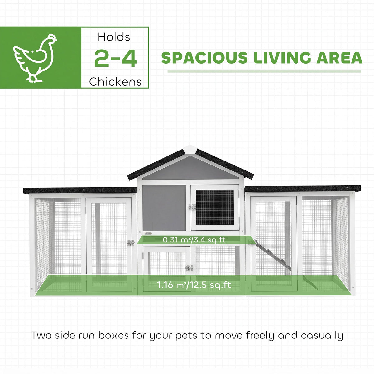 PawHut Large Chicken Coop, Wooden Outdoor Chicken Cage Poultry Hen House with Nesting Box