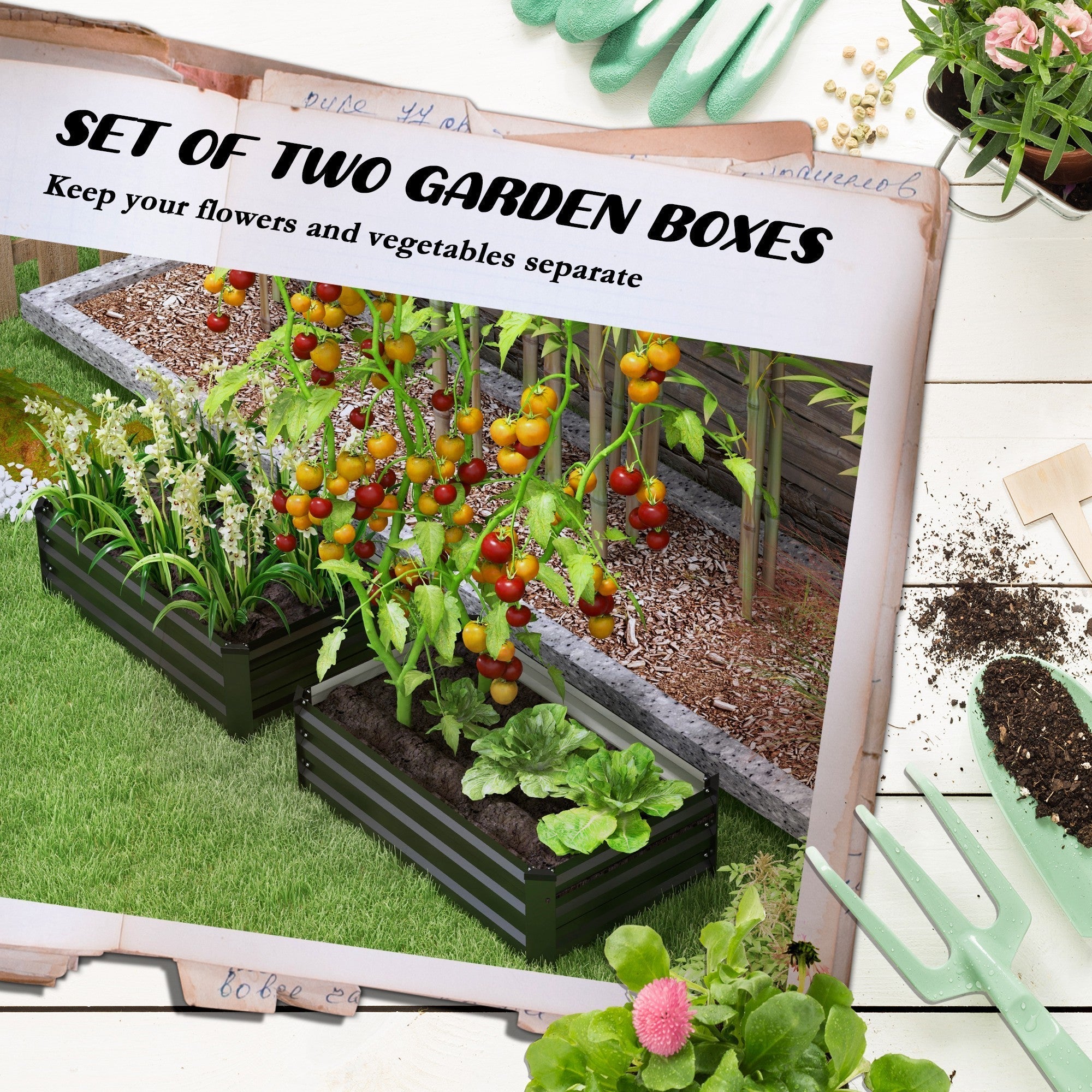 Outsunny Set of Two 100 x 60cm Steel Planter Boxes - Grey