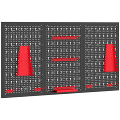 HOMCOM 28 Pcs Wall-Mounted Pegboard with 3 Boards, Garage Tool Storage Unit Black and Red