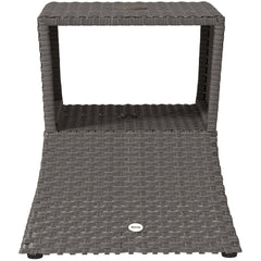 Outsunny Rattan Outdoor Coffee Table, Wicker Garden Patio Bistro Side Table with Umbrella Hole and Storage Space, Dark Grey