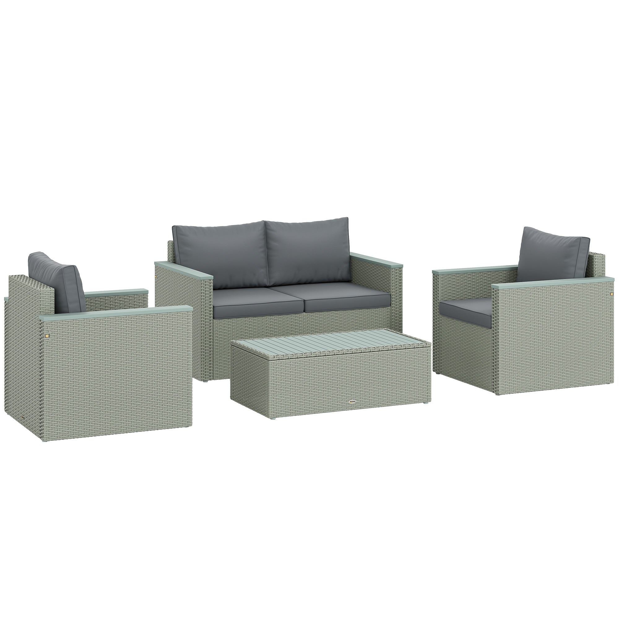 Outsunny Four-Piece Rattan Sofa Set, with Wood-Top Table